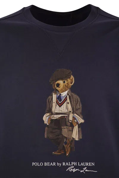 Polo Ralph Lauren Navy Blue Cotton Blend Sweatshirt With Iconic Bear Logo In Blue