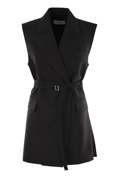 Sportmax Long Double-breasted Black Jacket With Belt In Black