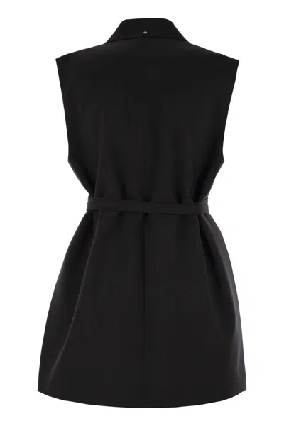 Sportmax Long Double-breasted Black Jacket With Belt In Black