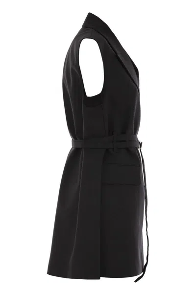 Sportmax Long Double-breasted Black Jacket With Belt In Black