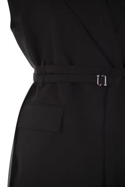 Sportmax Long Double-breasted Black Jacket With Belt In Black