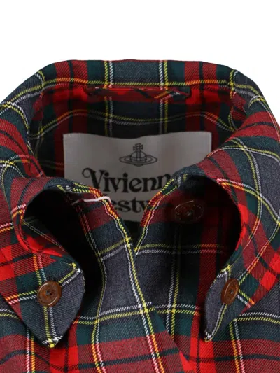 Vivienne Westwood Wool Coat Belted Waist Checkered Pattern In Gray