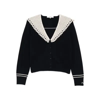 Sea Marie Crochet-collar Cardigan In Black