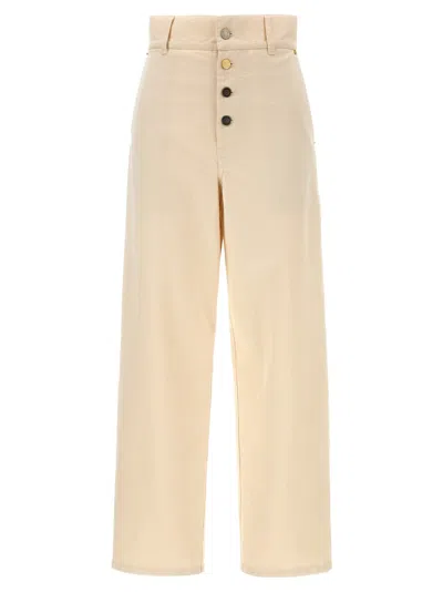 Moschino Ankle-length Cotton Gabardine Trousers With High Waist In Neutral