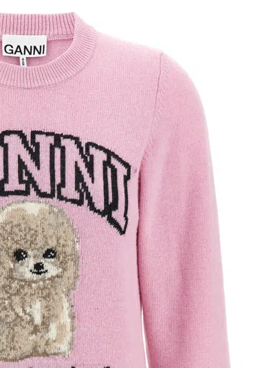 Ganni Wool Sweater With Poodle In Pink