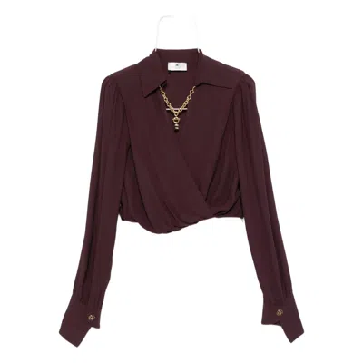 Elisabetta Franchi Wrap-effect Long-sleeve Top In Burgundy