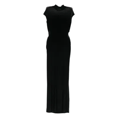 Jean Paul Gaultier Mesh-panelled Maxi Dress In Black