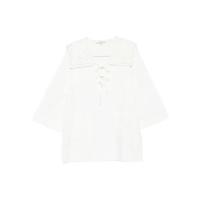 Sea Lace-collar Tie-front Dress In White
