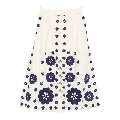 Sea Catrine Floral-embroidered Midi Skirt In Blue