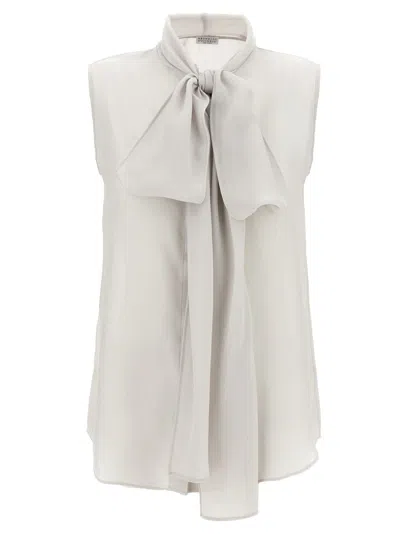 Brunello Cucinelli Cashmere Knit Sweater With Lavallière Blouse