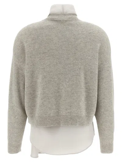 Brunello Cucinelli Cashmere Knit Sweater With Lavallière Blouse