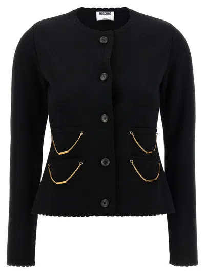 Moschino Chain Cardigan With Laced Hem In Black