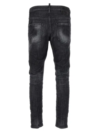 Dsquared2 Easy Black Wash Tidy Biker Black Stretch Cotton Denim Jeans In Black