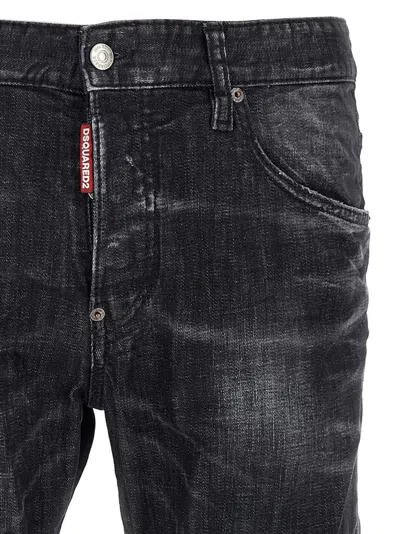 Dsquared2 Easy Black Wash Tidy Biker Black Stretch Cotton Denim Jeans In Black
