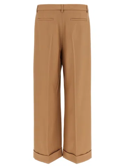 Valentino Wool Pants With Cuffed Hem And Pleated Front In Brown