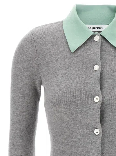 Self-portrait Buttoned Wool Cardigan In Gray