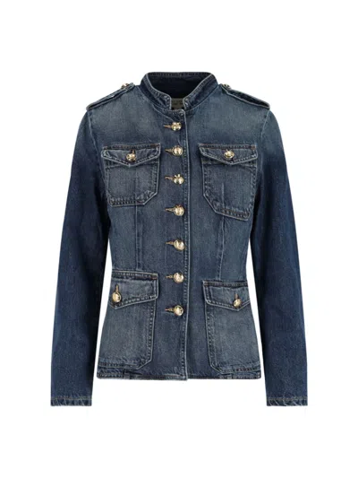 Nili Lotan Military Style Jacket Gold Buttons In Blue