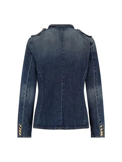 Nili Lotan Military Style Jacket Gold Buttons In Blue