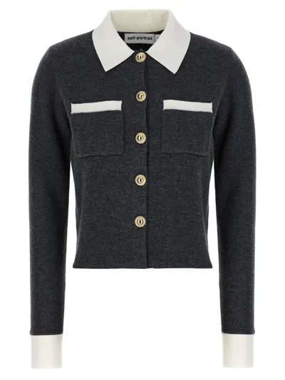 Self-portrait Self Portrait Women Wool Blend Cardigan With Contrasting Collar In Black