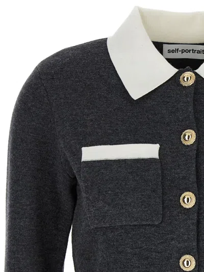 Self-portrait Self Portrait Women Wool Blend Cardigan With Contrasting Collar In Black