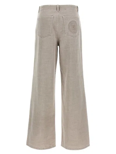 Fendi Wide Leg Denim Trousers With Multiple Pockets