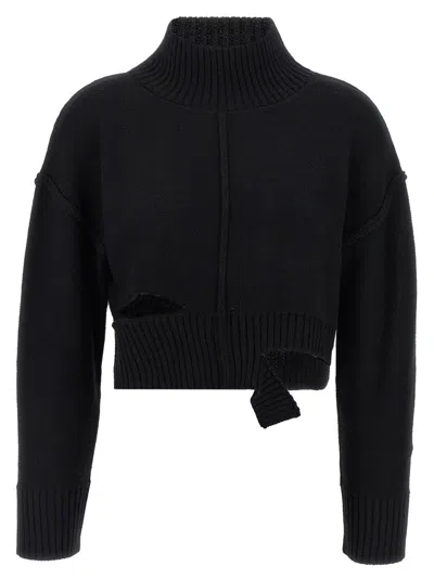 Mm6 Maison Margiela Mm6 By Maison Margiela Cropped Distressed Sweater With High Neck