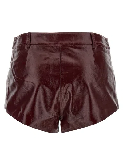 Self-portrait High-shine Burgundy Leather Shorts With Tailored Fit In Burgundy