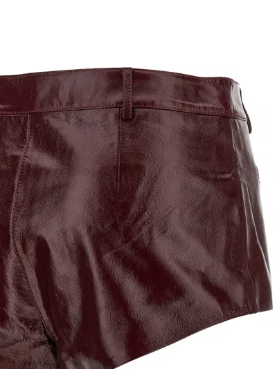 Self-portrait High-shine Burgundy Leather Shorts With Tailored Fit In Burgundy