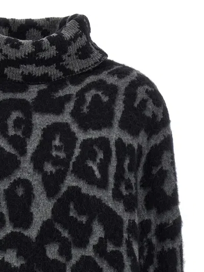 Stella Mccartney Leopard Print Turtleneck Wool Sweater In Gray