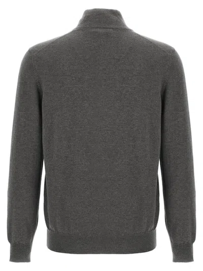 Brunello Cucinelli Half-zip High Collar Ribbed Sweater In Gray