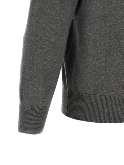 Brunello Cucinelli Half-zip High Collar Ribbed Sweater In Gray