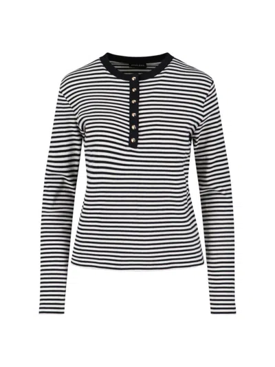 Anine Bing Alessia Long Sleeve Tee In Cream And Black Stripe In Black