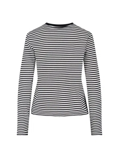 Anine Bing Alessia Long Sleeve Tee In Cream And Black Stripe In Black