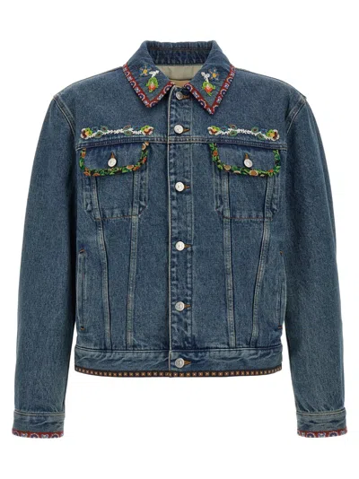 Valentino Denim Jackets Embroideries In Blue