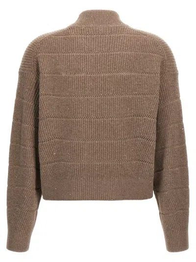 Brunello Cucinelli Rustic Dazzling Net Sweaters And Cardigans Brown