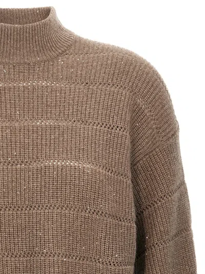 Brunello Cucinelli Rustic Dazzling Net Sweaters And Cardigans Brown