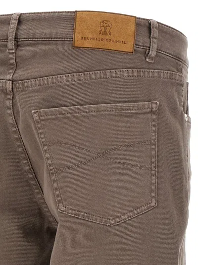 Brunello Cucinelli Garment-dyed Cotton Denim Jeans In Brown