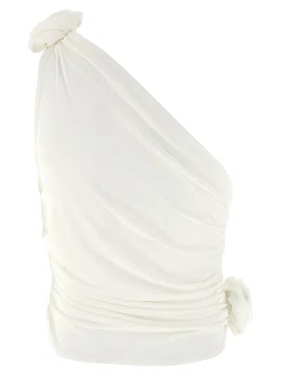 Magda Butrym One-shoulder Top With 3d Floral Applications In White