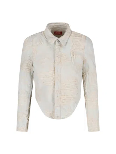 Diesel Layered Distressed Denim Shirt Jacket In Neutral