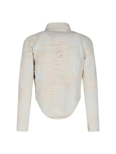 Diesel Layered Distressed Denim Shirt Jacket In Neutral