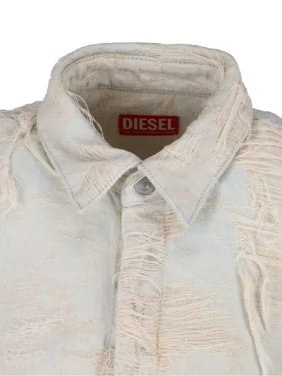 Diesel Layered Distressed Denim Shirt Jacket In Neutral