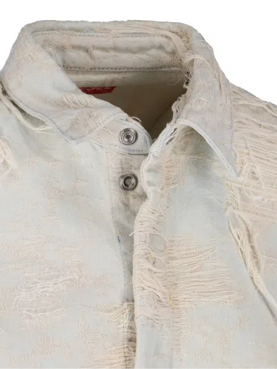 Diesel Layered Distressed Denim Shirt Jacket In Neutral