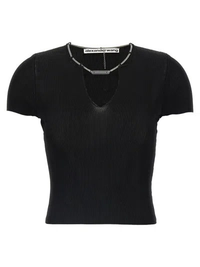 Alexander Wang Ribbed Texture V Neck Chain Detail Top