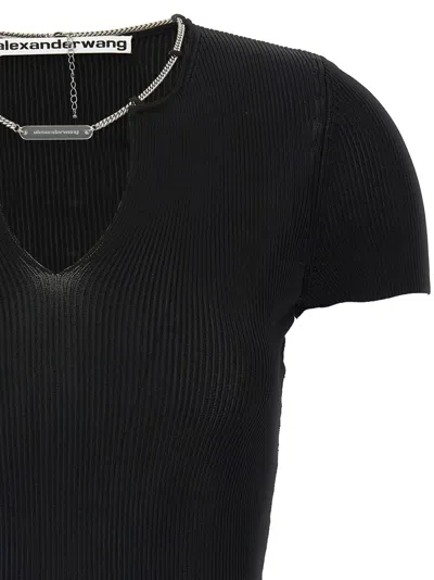 Alexander Wang Ribbed Texture V Neck Chain Detail Top
