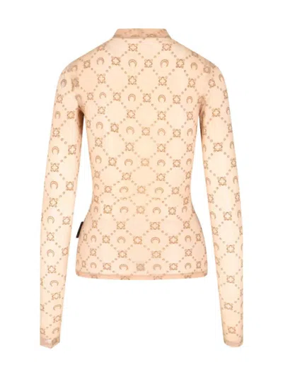 Marine Serre Moonogram Mesh Flock Top With Logo Print In Neutral