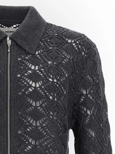 Jil Sander Openwork Wool Cardigan Sweaters And Cardigans Gray In Gray