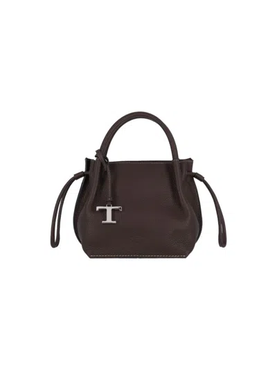 Tod's Brown Pebbled Leather Mini Bucket Bag