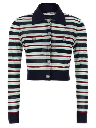 Self-portrait Self Portrait Maglia Navy Striped Viscose In Gray