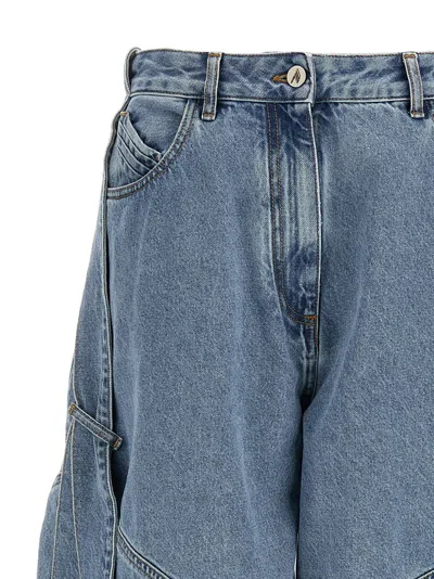 Attico Blue Jeans With Maxi Drawstring On The Front And Logo Patch On The Rear In Denim Woman In Blue