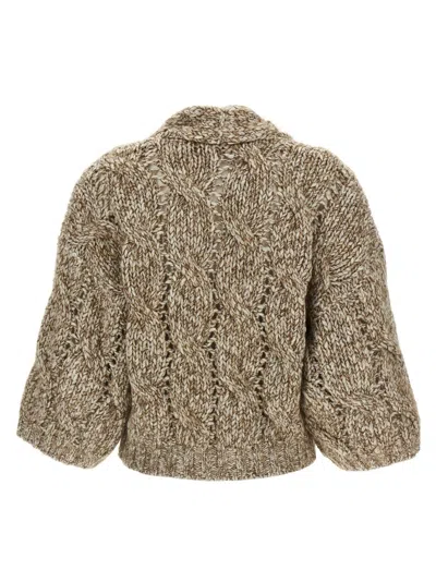 Brunello Cucinelli Cropped Openwork Wool Blend Cardigan